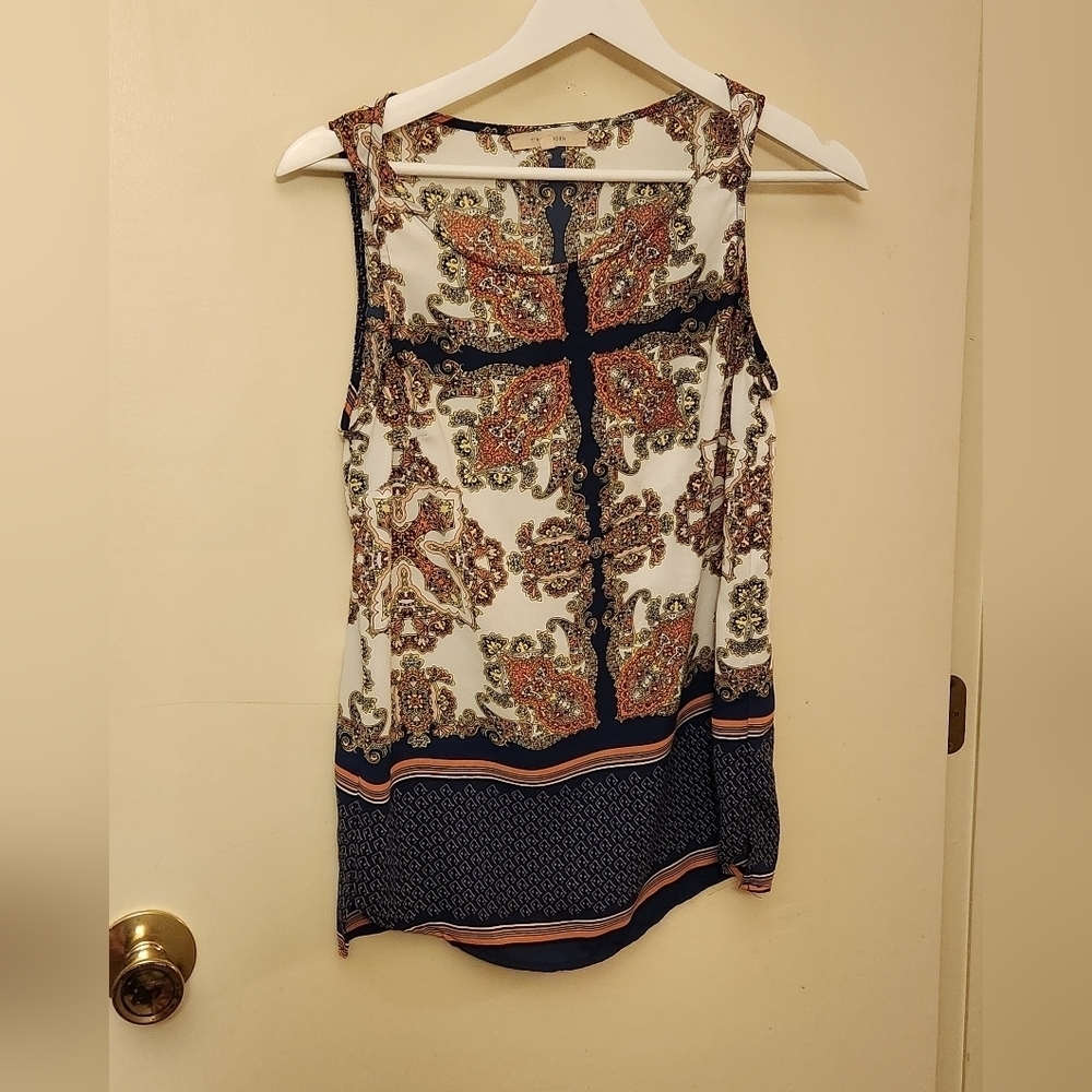 41 Hawthorn (Stitch Fix) tank top blouse navy orange white sz XS